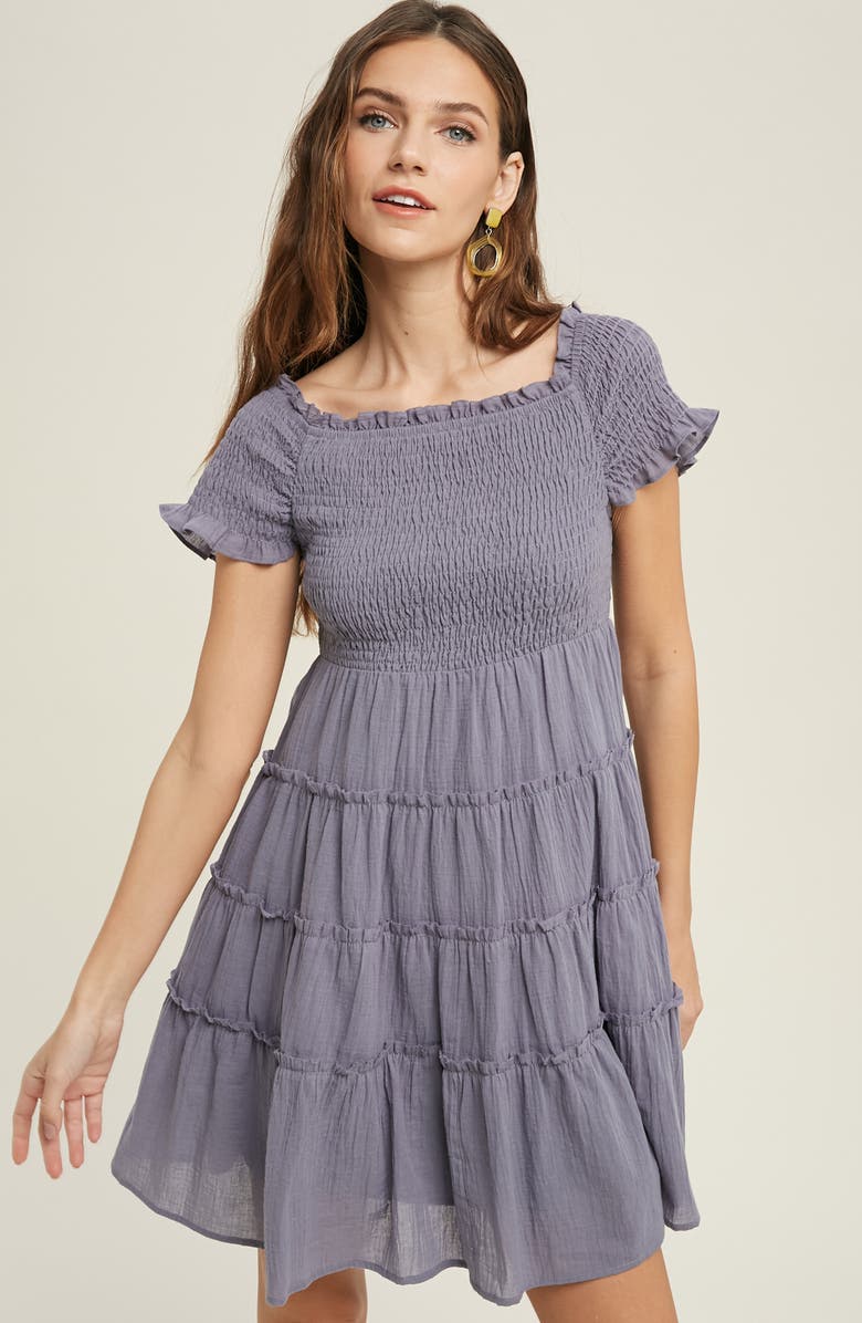 WISHLIST Smocked Tiered Cotton Minidress, Alternate, color, 