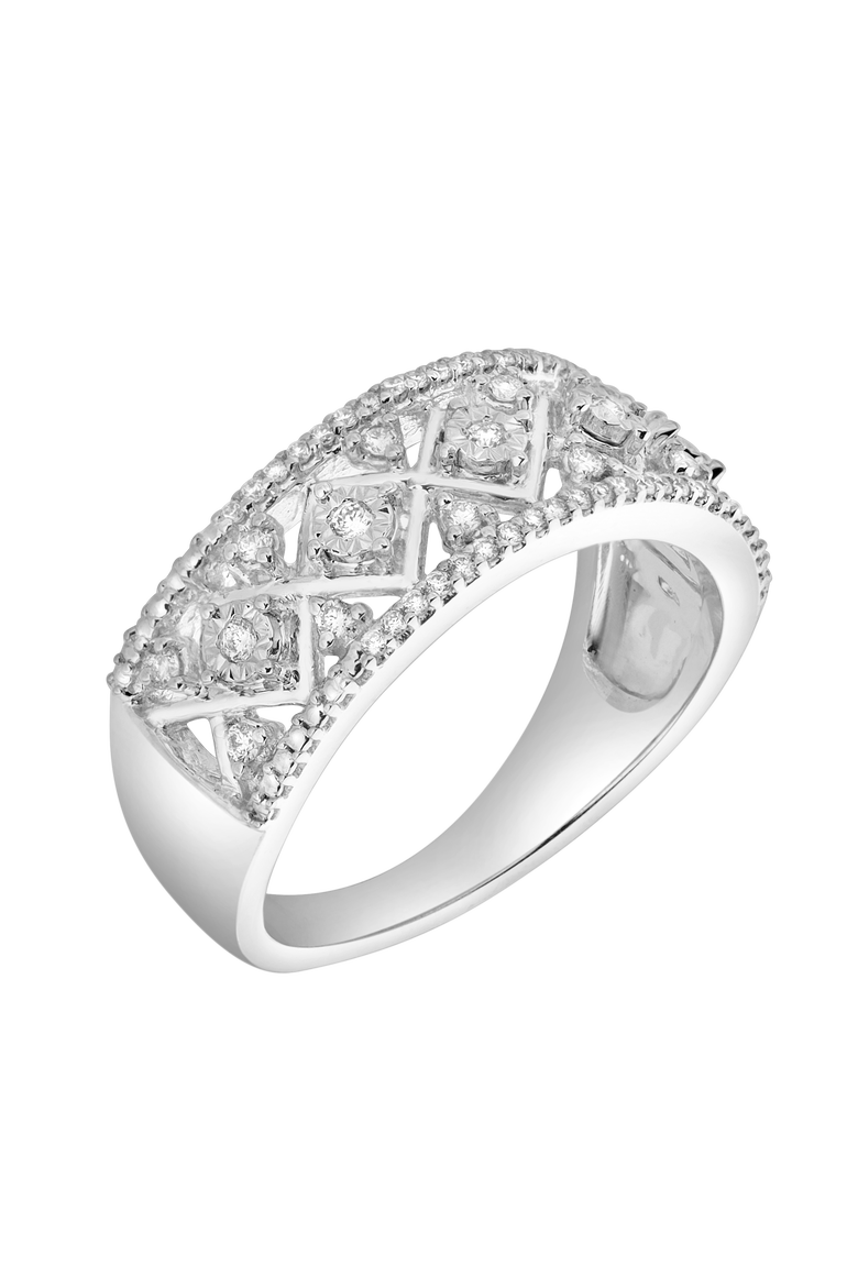 Xeno 14K Gold Round Diamond Studded Textured Band Ring - 0.24cts, Alternate, color, 14K White Gold