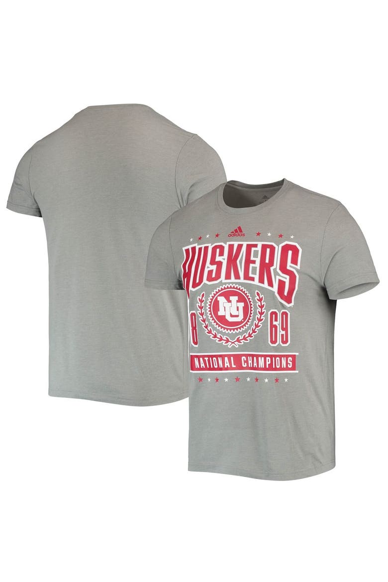 Men's adidas Heathered Gray Nebraska Huskers Reminisce Tri-Blend T-Shirt, Main, color, Heather Gray
