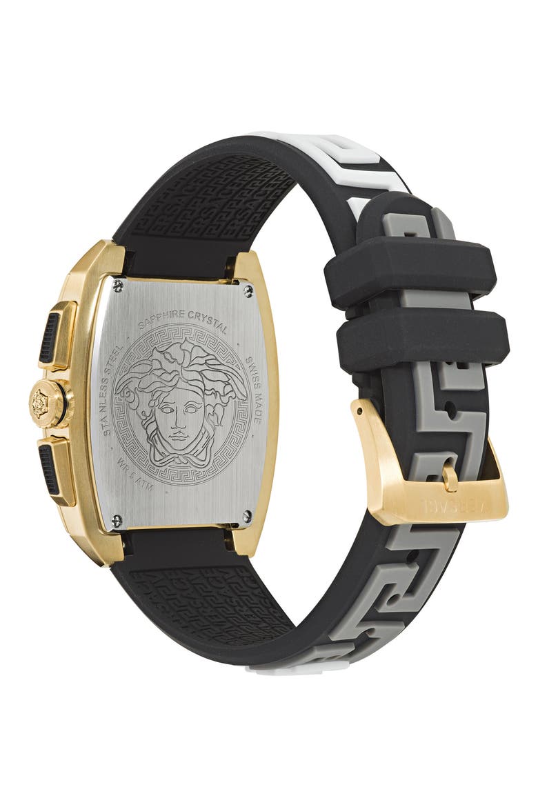 Dominus Chronograph Silicone Strap Watch, 42mm, Alternate, color, IP YELLOW GOLD