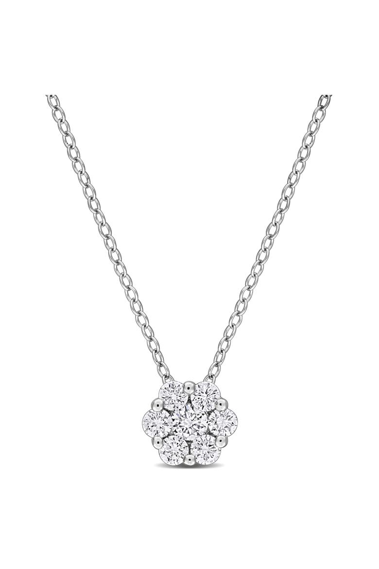 Lab-Grown Diamond Floral Cluster Pendant Necklace, Main, color, Sterling silver
