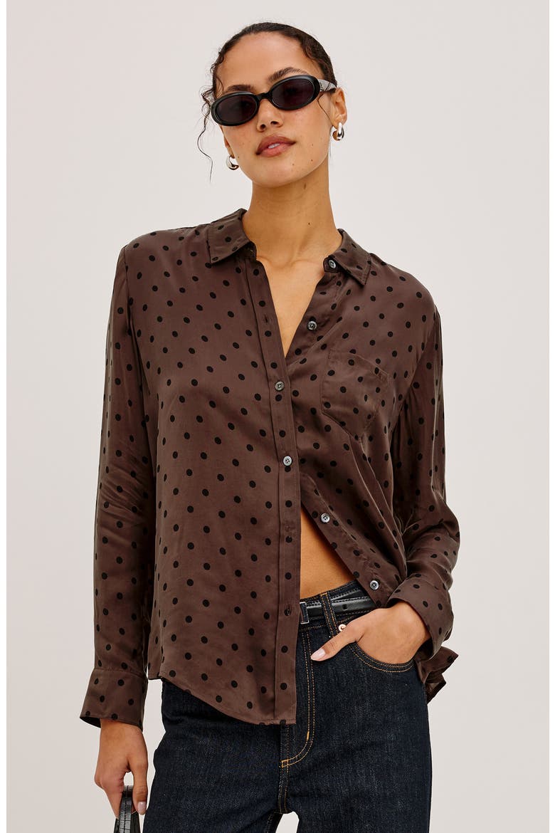 Alyssa Polka Dot Long Sleeve Button-Up Shirt, Alternate, color, CHOCOLATE POLKA DOT