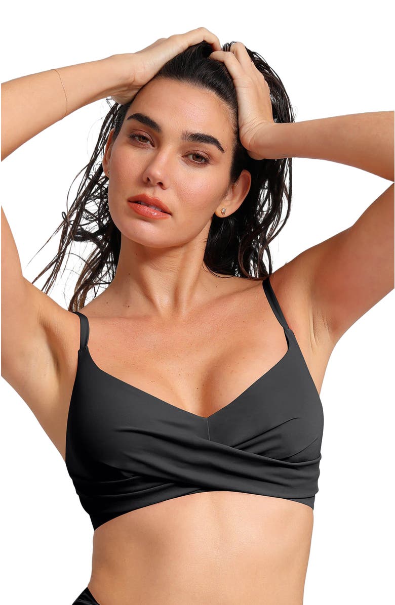 Popilush Shapewear Bust-Enhancing Draped Bikini Top, Alternate, color, Midnight Black