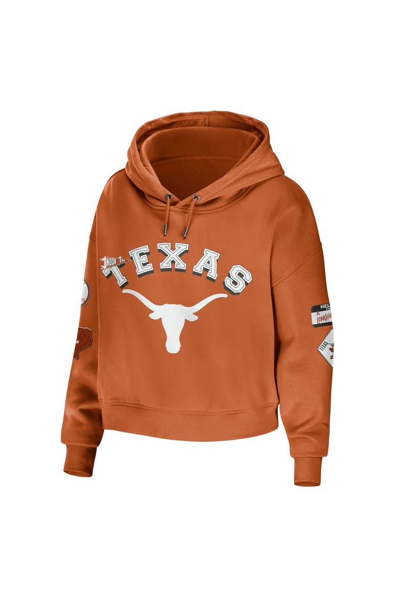 Women's WEAR by Erin Andrews Texas Orange Texas Longhorns Mixed Media Cropped Pullover Hoodie, Alternate, color, Burnt Orange