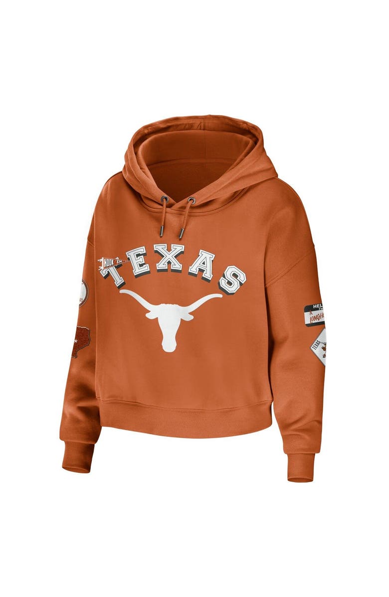 WEAR by Erin Andrews Women's WEAR by Erin Andrews Texas Orange Texas Longhorns Mixed Media Cropped Pullover Hoodie, Alternate, color, Burnt Orange