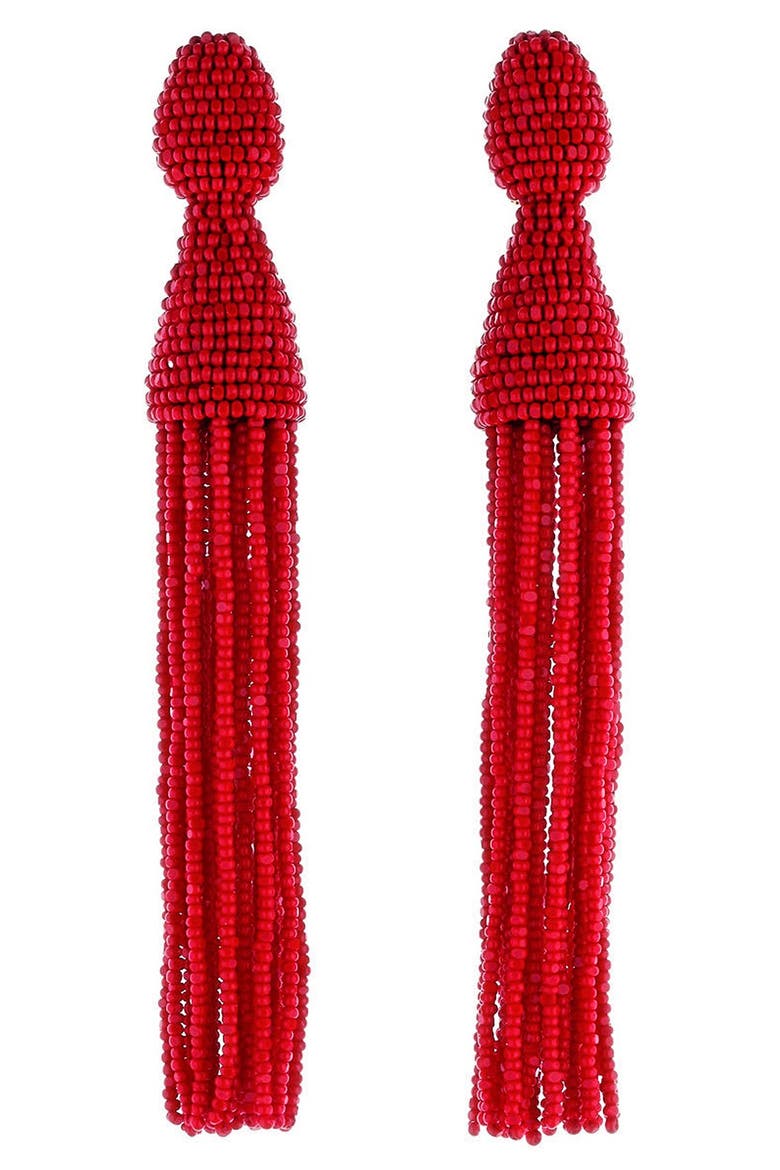 Long Beaded Tassel Drop Earrings, Main, color, CURRANT