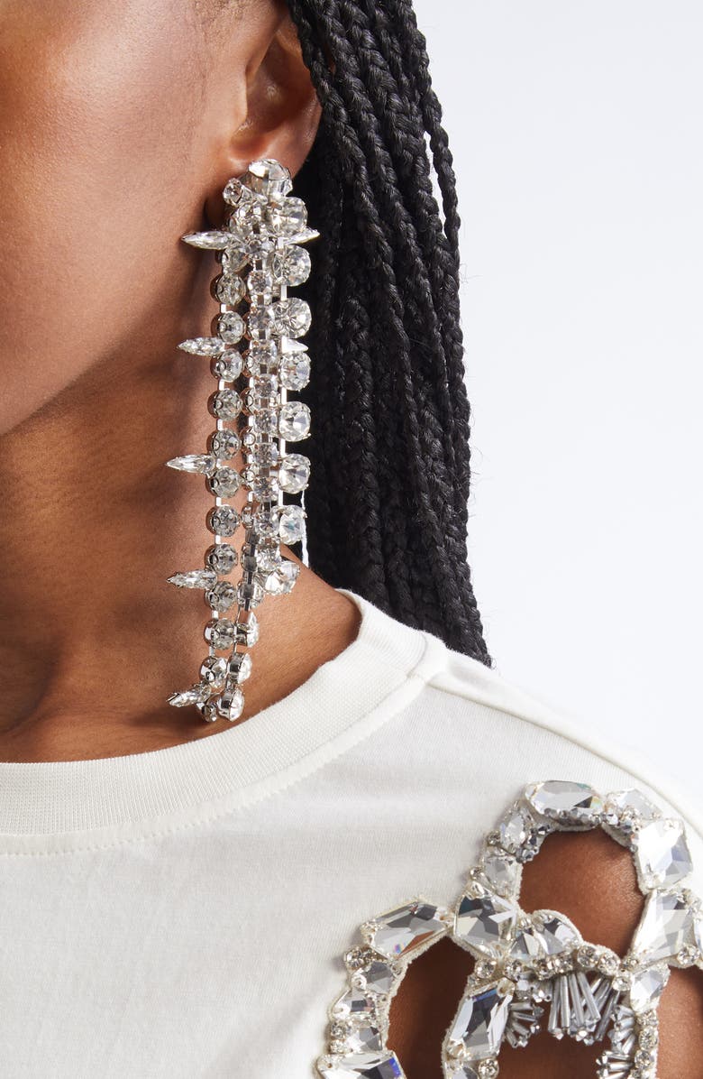 Area Crystal Fringe Front/Back Drop Earrings, Alternate, color, Clear Crystal/ Silver