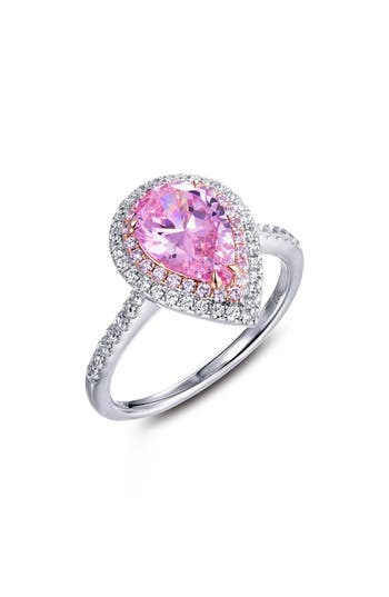 Lafonn Double Halo Pear Cut Simulated Diamond Ring In Pink