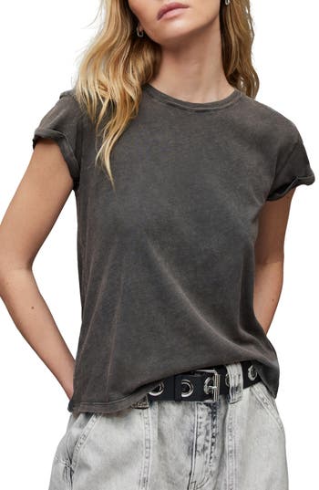 Allsaints Anna T-shirt In Acid Wash Black