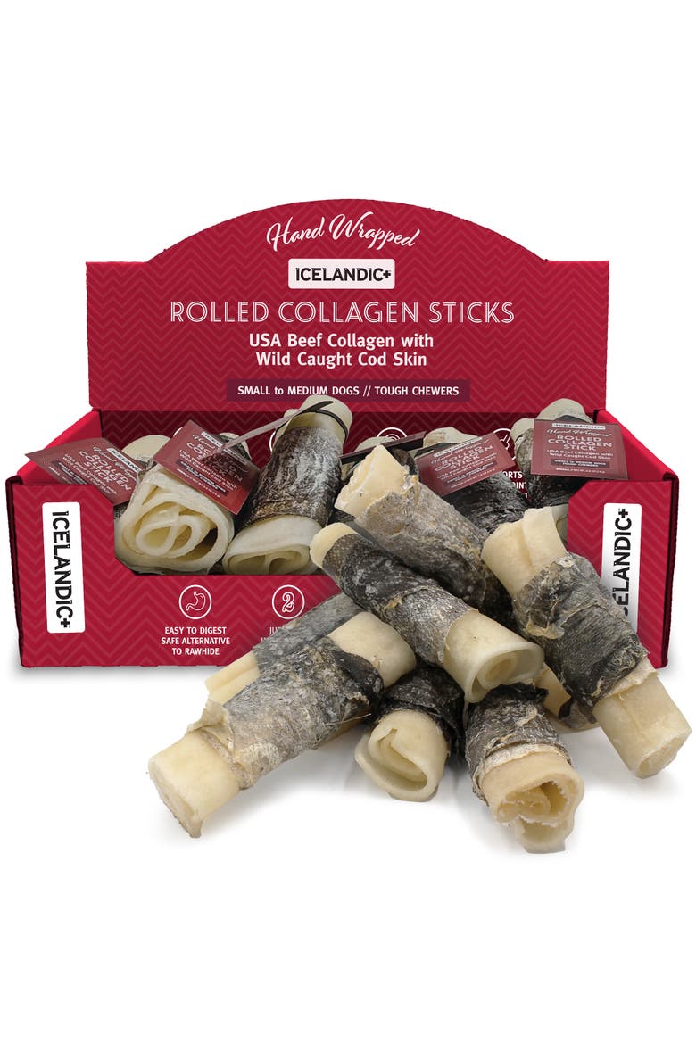 4 Inch Rolled Collagen Stick Beef and Cod Skin, 12 Pack, Main, color, Multicolored