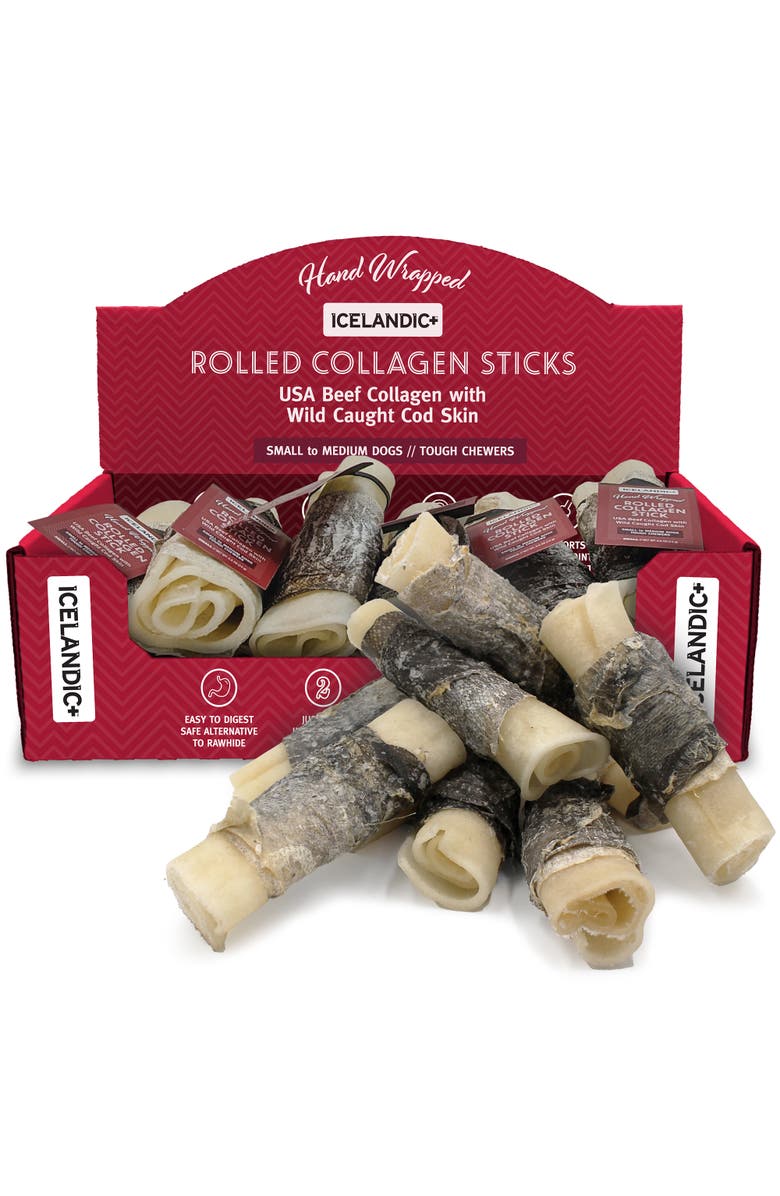 ICELANDIC+ 4 Inch Rolled Collagen Stick Beef and Cod Skin, 12 Pack, Main, color, Multicolored