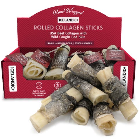 4 Inch Rolled Collagen Stick Beef and Cod Skin, 12 Pack