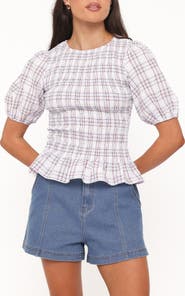 Petal & Pup Callista Plaid Smocked Puff Sleeve Top
