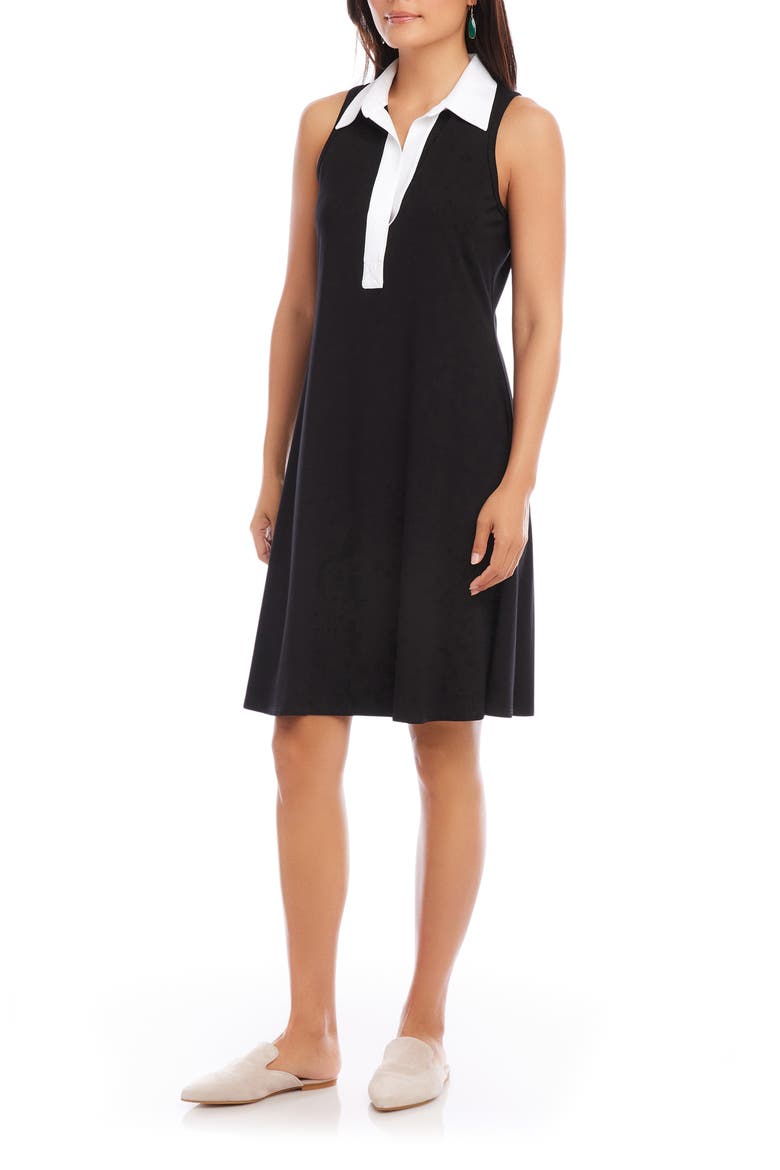 Contrast Placket Sleeveless A-Line Dress, Alternate, color, BLACK W/ WHITE
