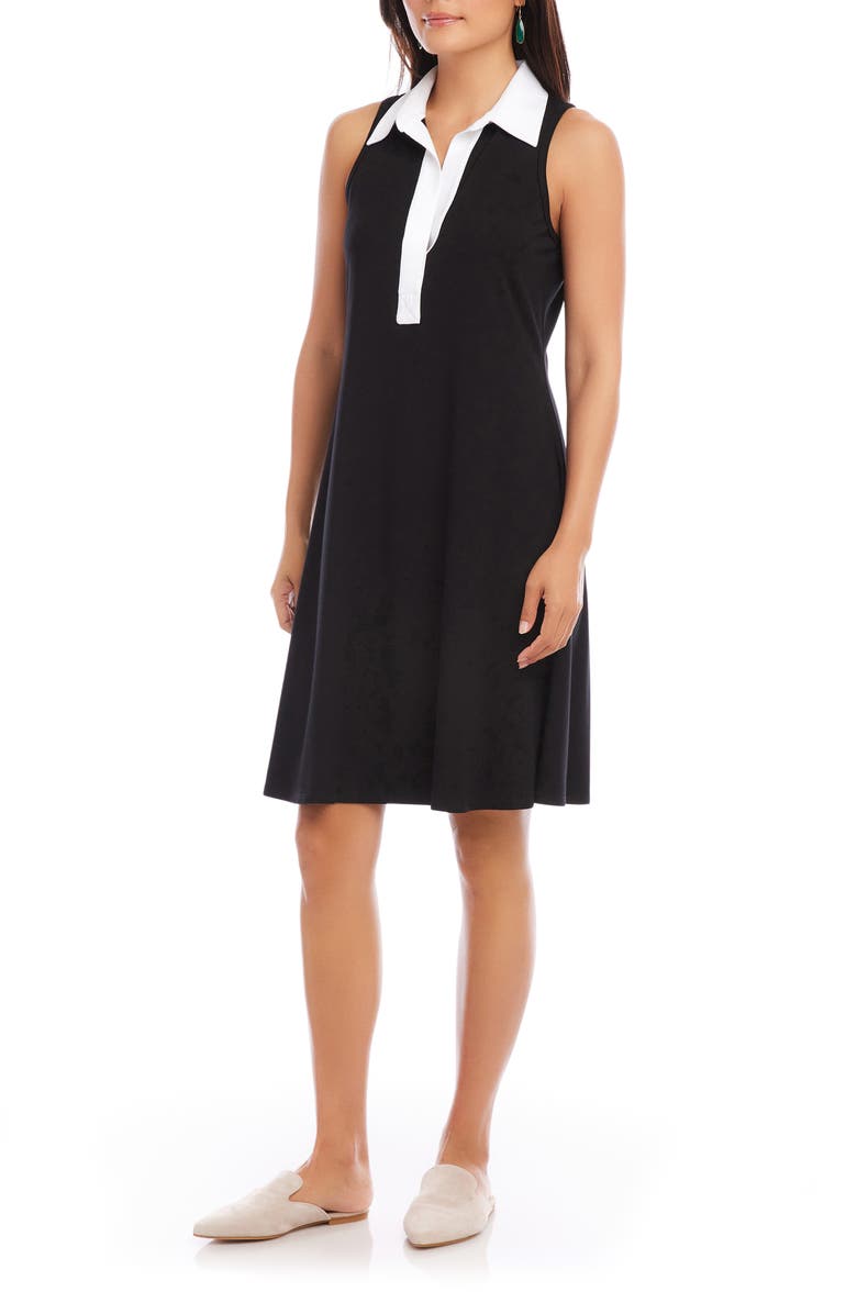 Karen Kane Contrast Placket Sleeveless A-Line Dress, Alternate, color, Black W/ White