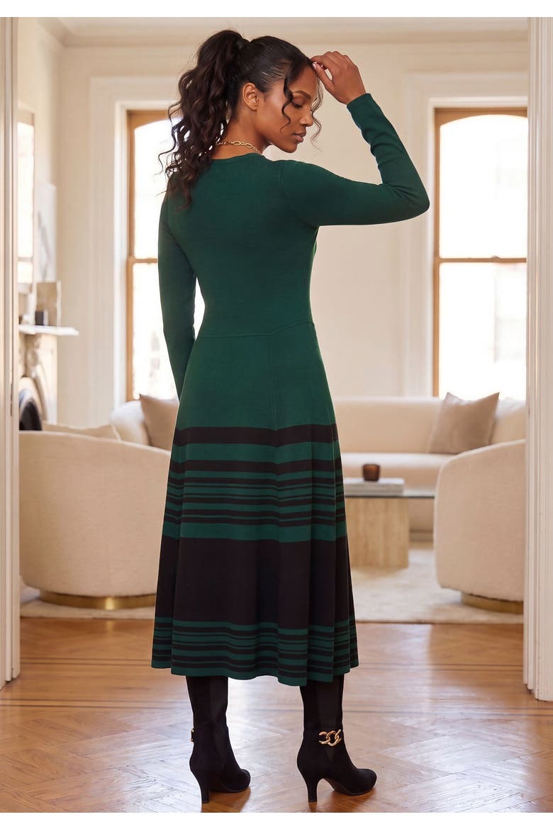 Fit And Flare Sweater Dress, Alternate, color, EMERALD GREEN BLACK