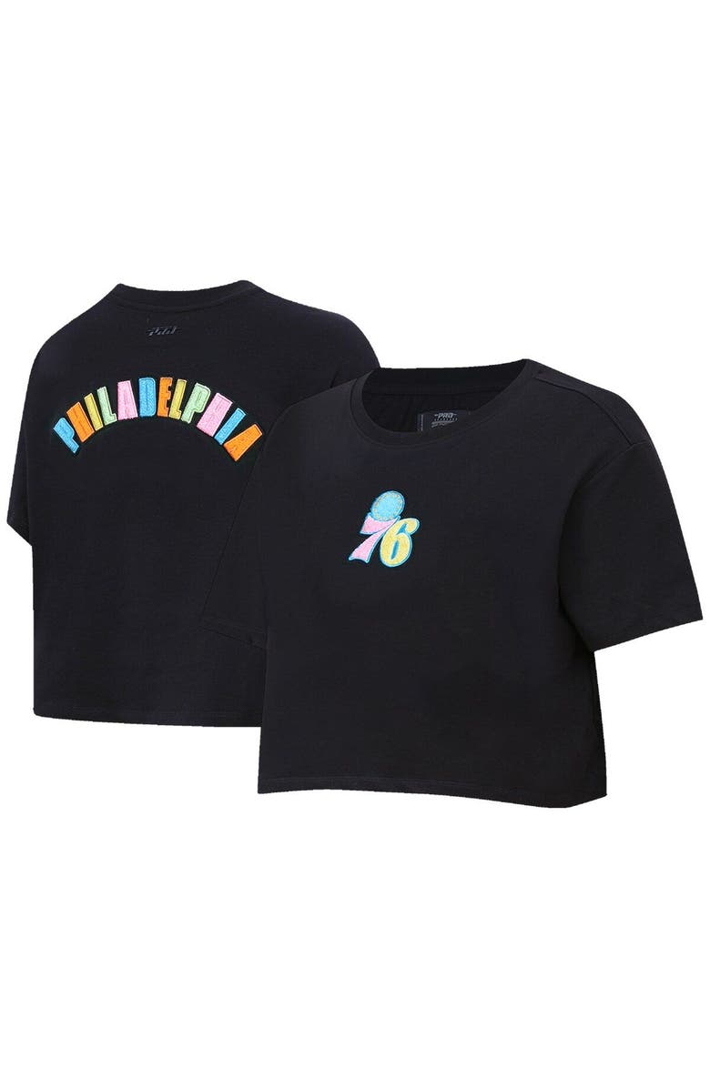 PRO STANDARD Women's Pro Standard Black Philadelphia 76ers Washed Neon Cropped Boxy T-Shirt, Main, color, 