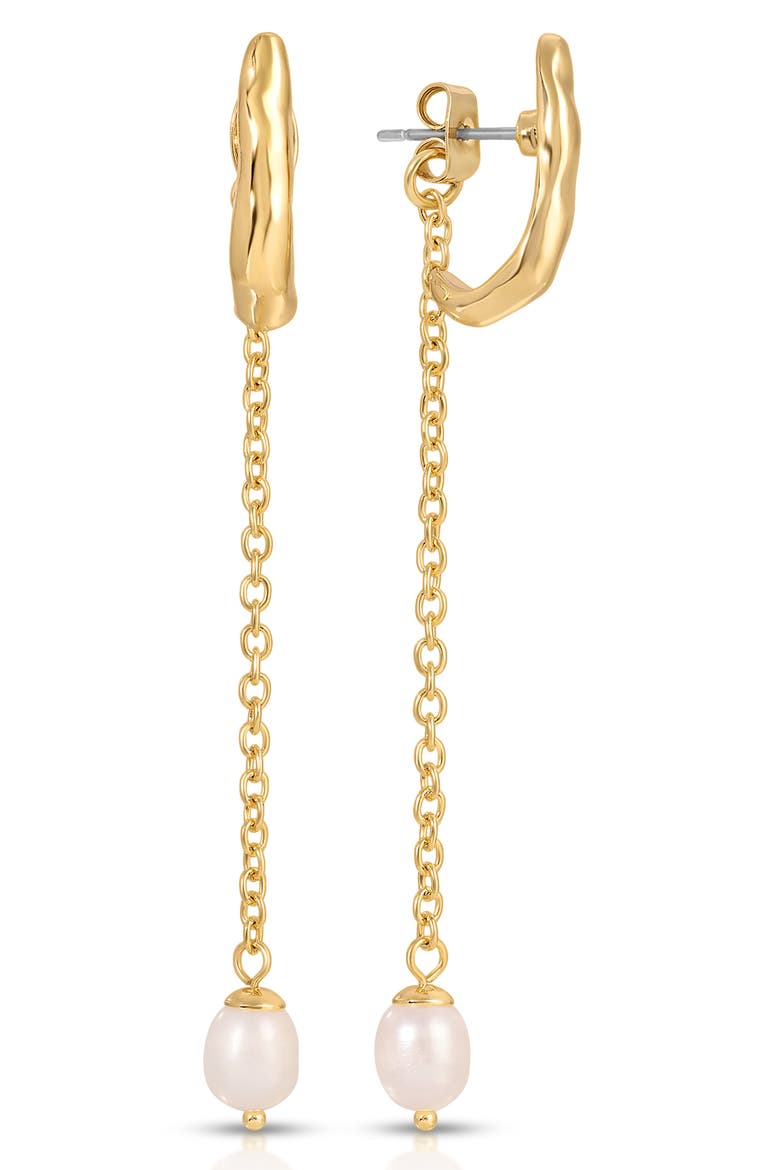 Linear Luxe Cultured Pearl Front/Back Earrings, Main, color, GOLD