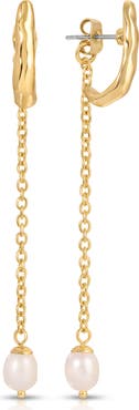 Ettika Linear Luxe Cultured Pearl Front/Back Earrings