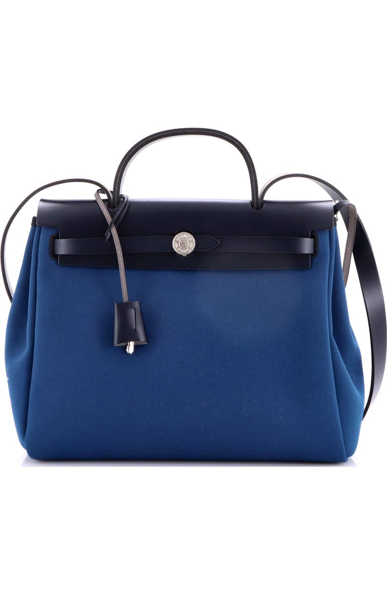 Pre-Owned Hermes Herbag Zip Leather and Toile 31, Main, color, Bleu Outremer