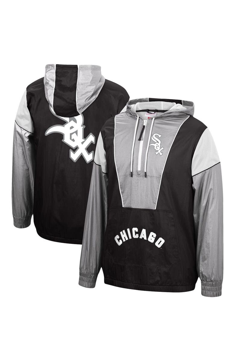 Mitchell & Ness Men's Mitchell & Ness Black Chicago White Sox Highlight Reel Windbreaker Half-Zip Hoodie Jacket, Main, color, 