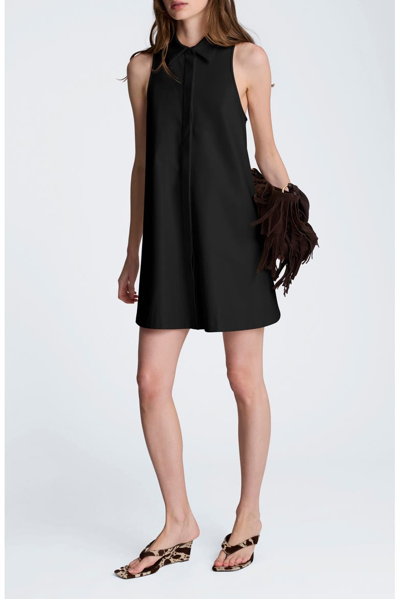 Sleeveless Faux Leather Trapeze Minidress, Main, color, BLACK