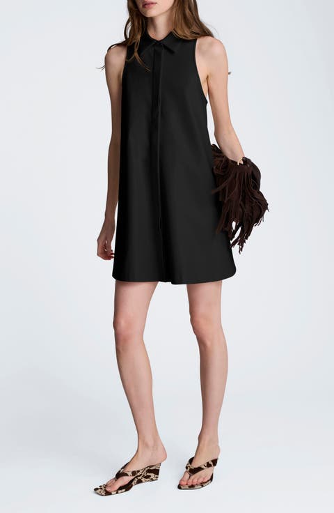 Sleeveless Faux Leather Trapeze Minidress