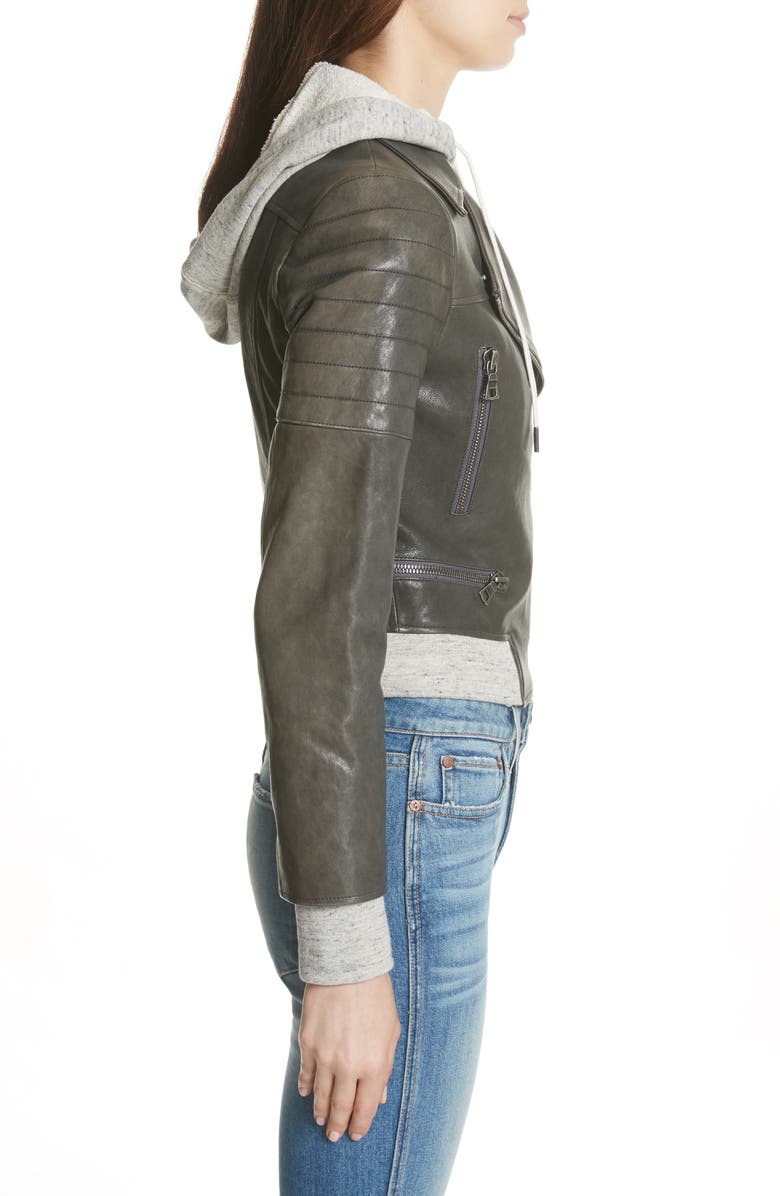 Alice + Olivia Avril Hooded Combo Leather Jacket, Alternate, color, 
