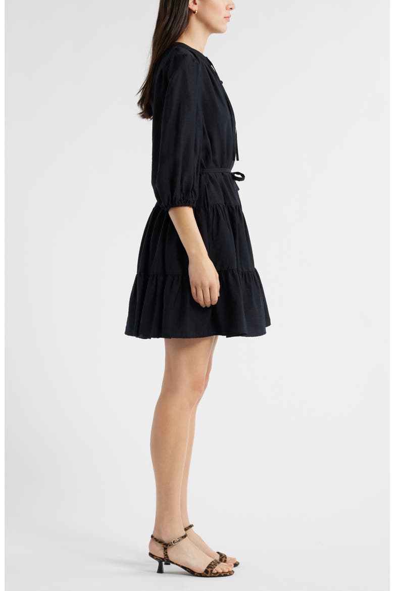 Tie Neck Tiered Dress, Alternate, color, BLACK