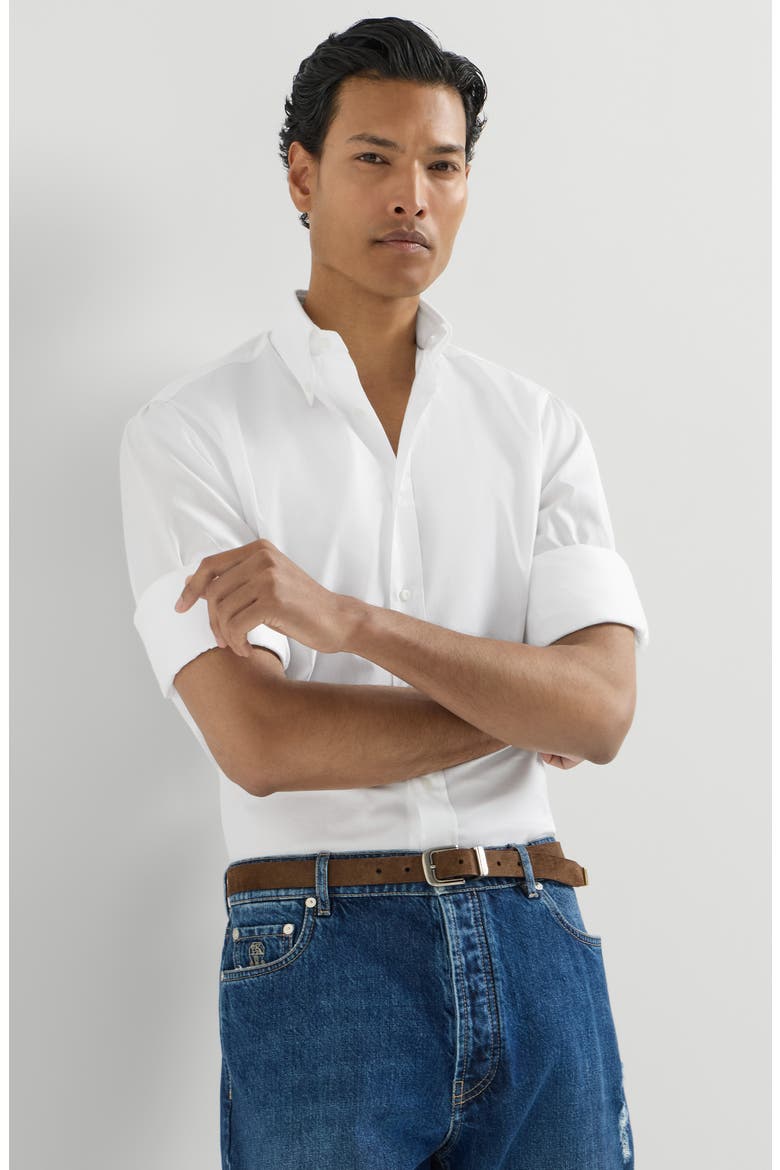 Twill shirt with button-down collar, Alternate, color, White