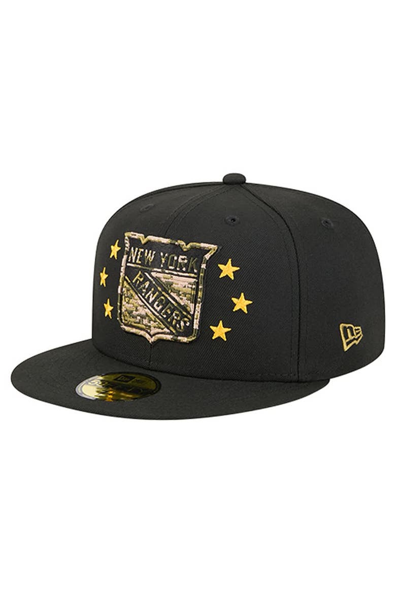 Men's New Era  Black New York Rangers Military Appreciation Digital Camo Stars 59FIFTY Fitted Hat, Alternate, color, Black