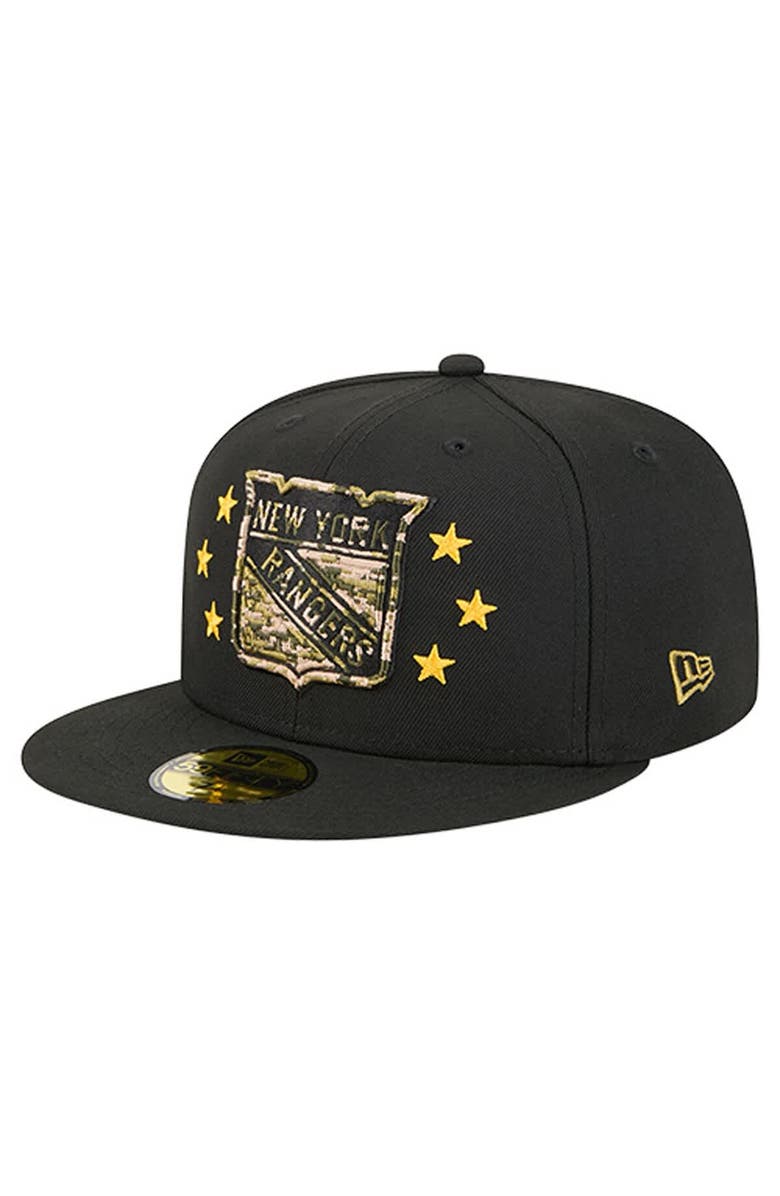 New Era Men's New Era  Black New York Rangers Military Appreciation Digital Camo Stars 59FIFTY Fitted Hat, Alternate, color, Black