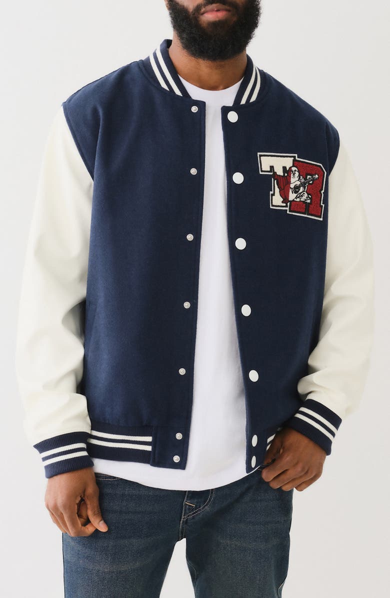 True Religion Patch Varsity Jacket, Main, color,