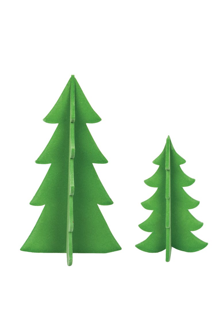 Flocked Green Tree Figurine Set of 2, Main, color, Green