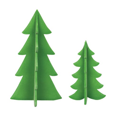 Flocked Green Tree Figurine Set of 2