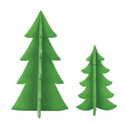 Carol & Frank Flocked Green Tree Figurine Set Of 2