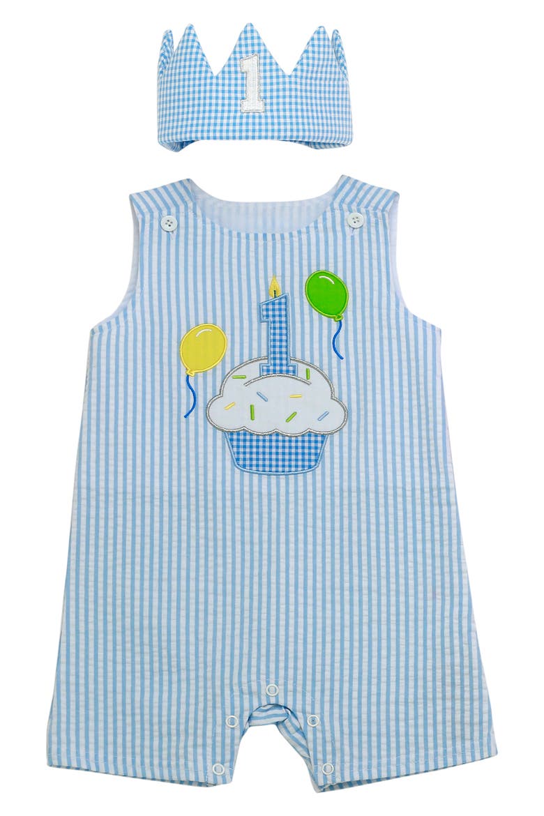 1st Birthday Romper & Crown Set, Main, color, BLUE