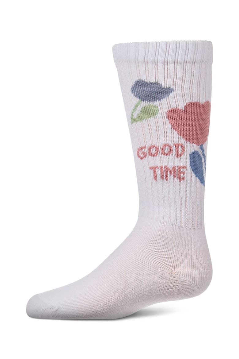 Good Time Floral-Trim Novelty Knee High Sock, Main, color, White
