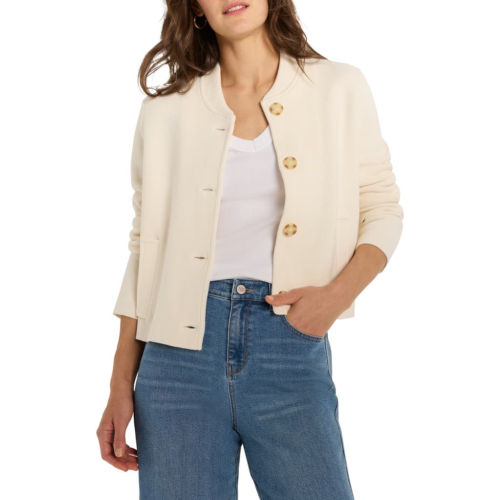 Nic + Zoe Nic+zoe Crop Knit Bomber Jacket In White