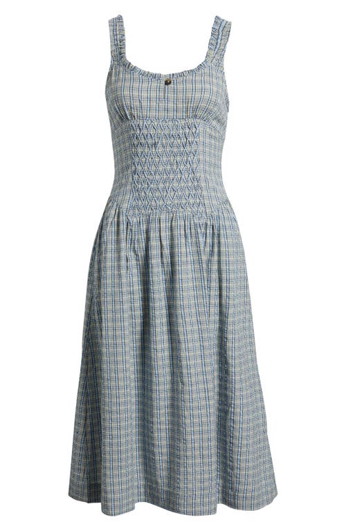 Damson Madder Womens Mallory Check-print Cotton Midi Dress Cloudy In Gray