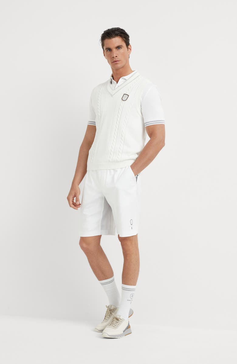 Brunello Cucinelli Cotton cable knit vest with tennis badge, Alternate, color, 