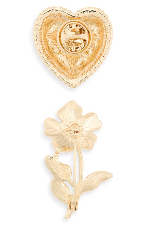 Set of 2 Heart & Flower Brooches