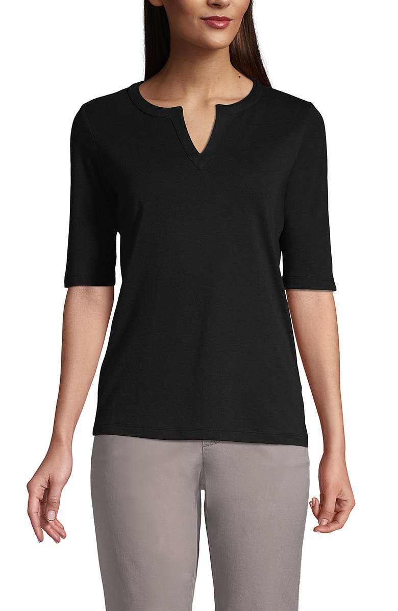 Lands' End Cotton Polyester Modern Half Sleeve Splitneck, Main, color, 