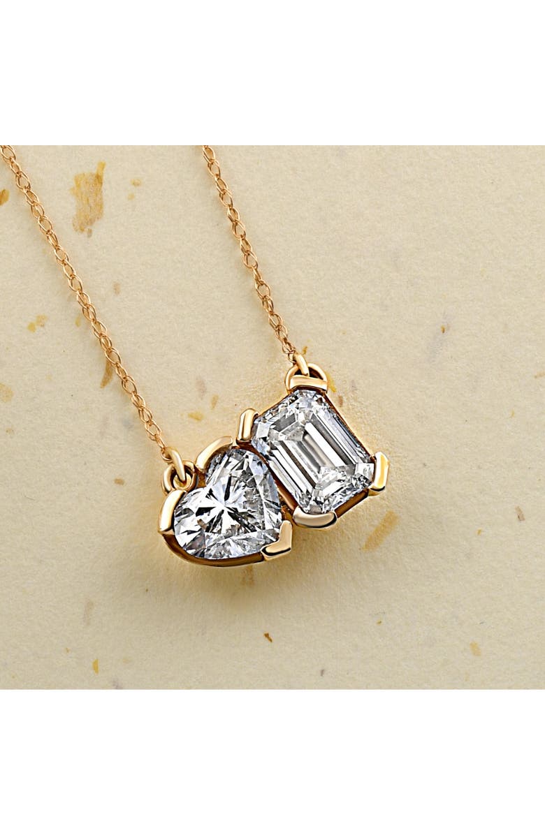 Bliss Diamond 2Ct Toi Et Moi Heart Emerald Diamond Pendant 14k Gold 18" Necklace Lab Grown, Alternate, color, Yellow Gold