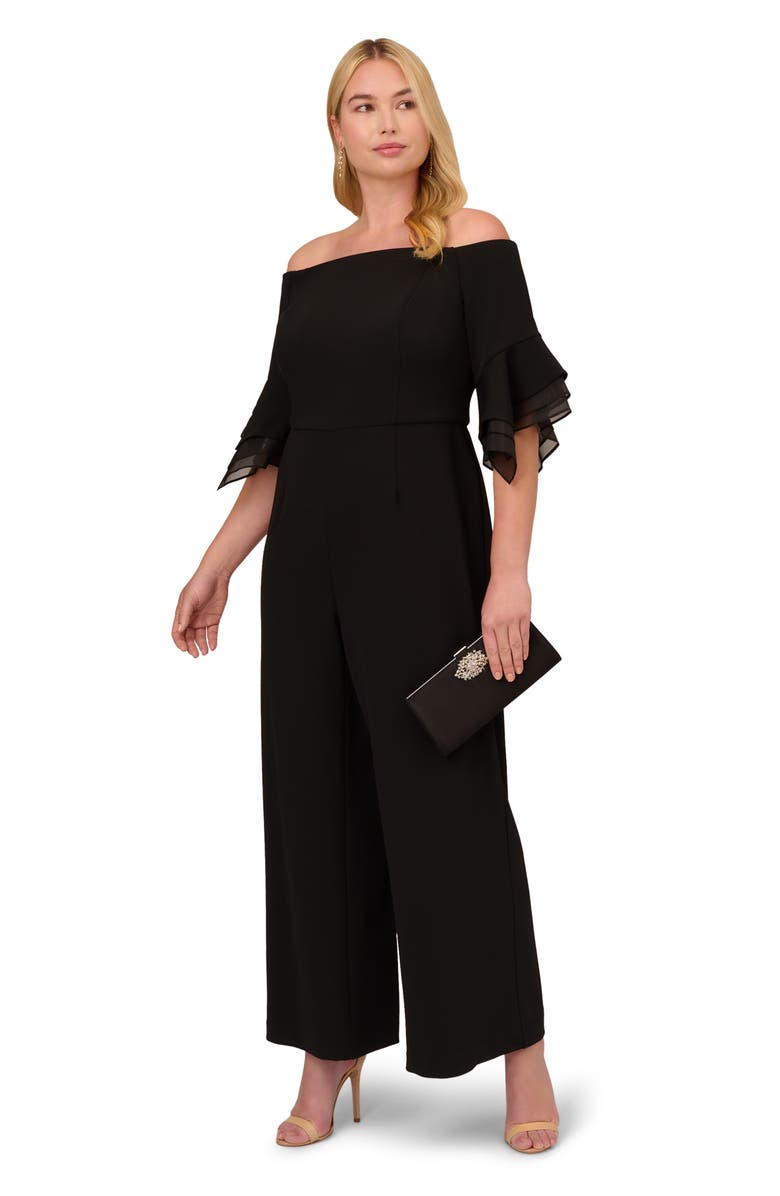 Adrianna Papell Off the Shoulder Wide Leg Organza Crepe Jumpsuit, Alternate, color, 