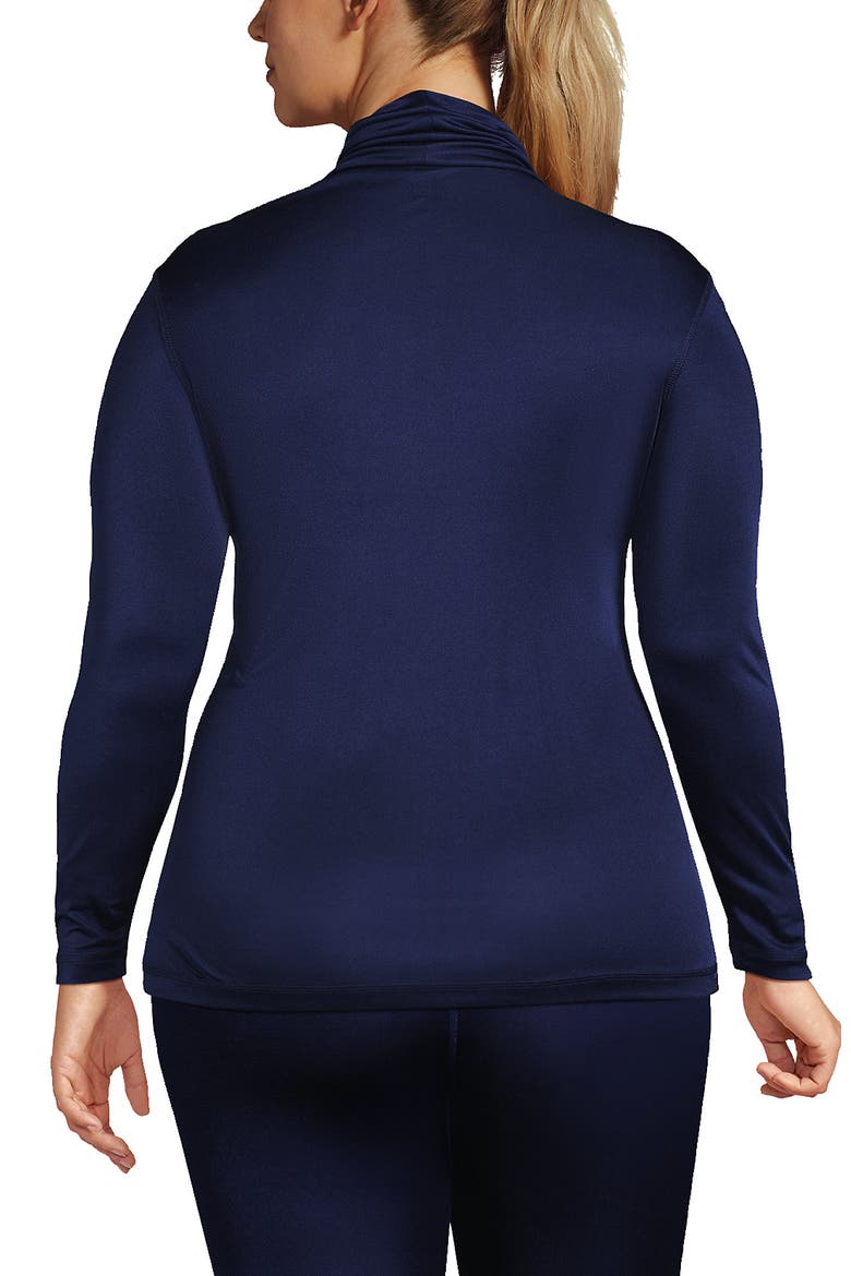 Plus Size Silk Interlock Turtleneck Long Underwear Top, Alternate, color, Deep Sea Navy