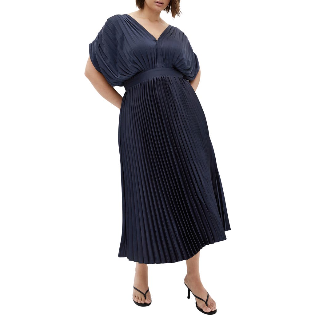 City Chic Henley Pleated Maxi Dress In Navy