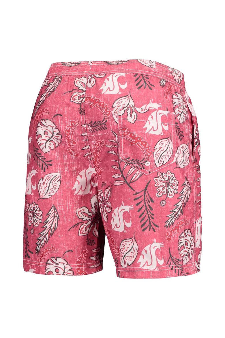 Men's Wes & Willy Crimson Washington State Cougars Vintage Floral Swim Trunks, Alternate, color, Crimson
