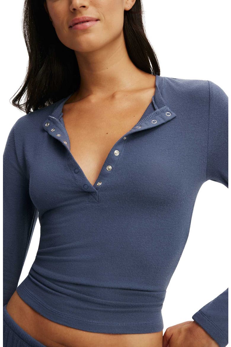 Women's Super Soft Henley Long Sleeve Top, Alternate, color, Steely Blue