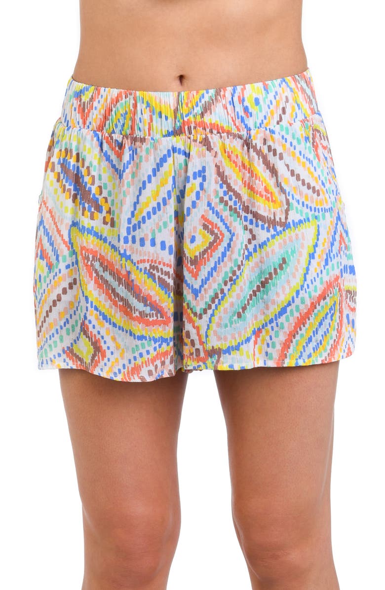 La Blanca Sunbaked Jewels Beach Cover-Up Shorts, Alternate, color, White